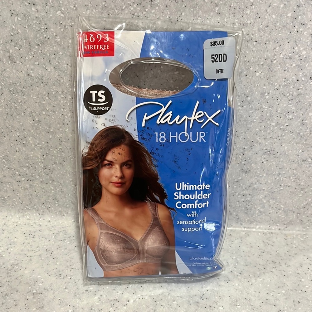 PLAYTEX 18 Hour Wire Free #4693 Bra~52DD~Toffee~NIP~Shoulder Comfort~2015